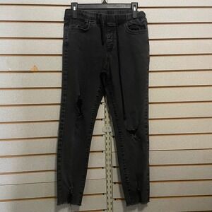 YMI Women's Black Distressed Denim Jogger Pants Elastic Waist Ripped Ankle M